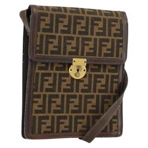Authentic FENDI Zucca Canvas Shoulder Bag Black Brown